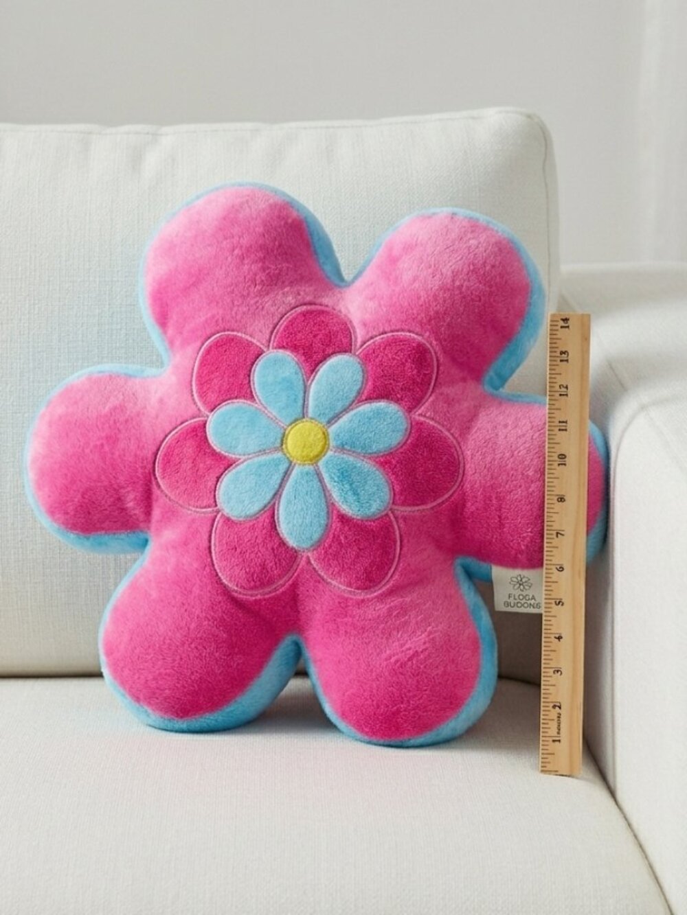 Floral Plush Flower Throw Pillow - 14” Pink & Blue Decorative Cushion FIRM